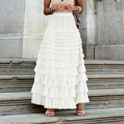 Long Tulle Skirt for Women High Waisted A Line Fluffy Fairy Mesh Layered Ruffle Skirt