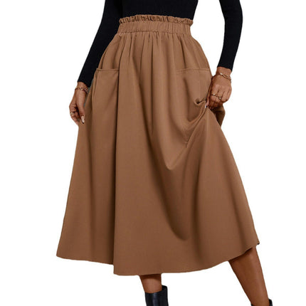 Womens High Waist Skirt A Line Swing Midi Skirt with Pockets