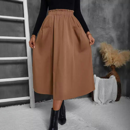 Womens High Waist Skirt A Line Swing Midi Skirt with Pockets