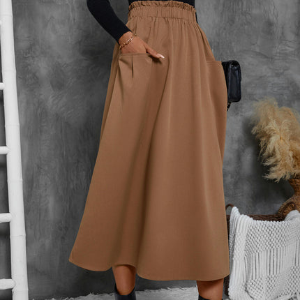 Womens High Waist Skirt A Line Swing Midi Skirt with Pockets