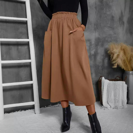Womens High Waist Skirt A Line Swing Midi Skirt with Pockets