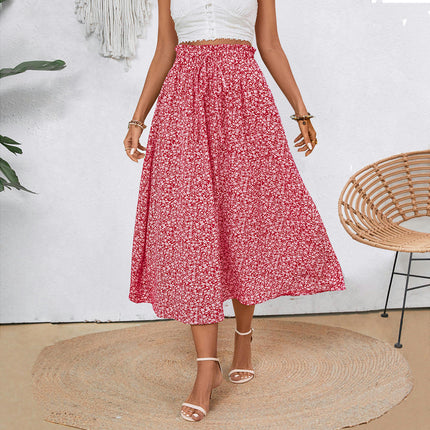 Women's Skirts High Elastic Waisted Casual Floral Midi Skirts with Pockets