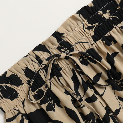 Women Elastic High Waist A Line Floral Print Swing Beach Midi Skirt
