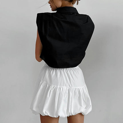 Women Bubble Mini Skirt Ruffle High Waist Puffy Flared Balloon Skirt