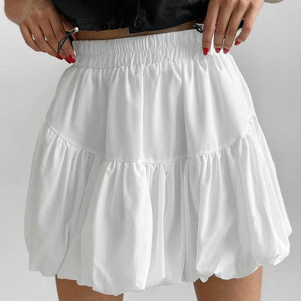 Women Bubble Mini Skirt Ruffle High Waist Puffy Flared Balloon Skirt