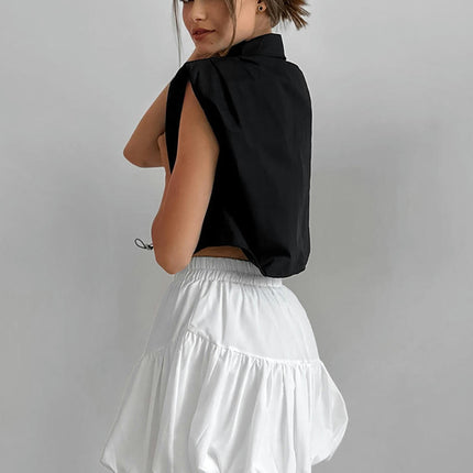 Women Bubble Mini Skirt Ruffle High Waist Puffy Flared Balloon Skirt