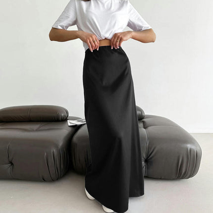 Women's Casual High Waist Maxi Skirt Elegant Elastic Waistband Long Skirts