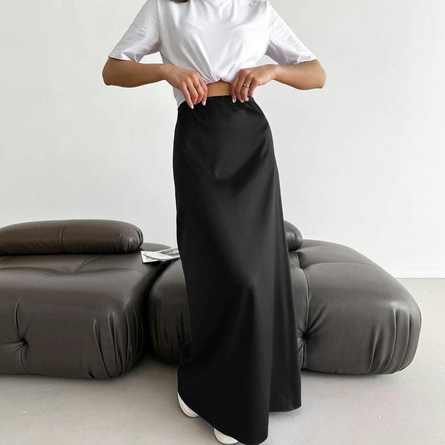 Women's Casual High Waist Maxi Skirt Elegant Elastic Waistband Long Skirts
