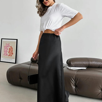 Women's Casual High Waist Maxi Skirt Elegant Elastic Waistband Long Skirts
