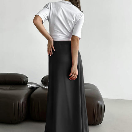 Women's Casual High Waist Maxi Skirt Elegant Elastic Waistband Long Skirts