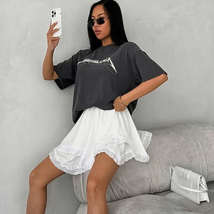 Women's High Waisted Summer Layered Ruffle Beach Mini Skirt