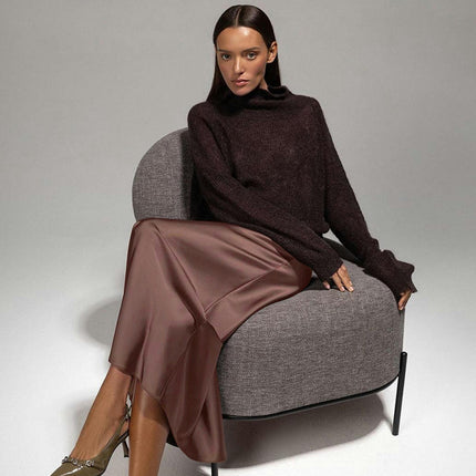 Women's Satin High Waist Maxi Skirt Flared Casual A Line Long Skirt