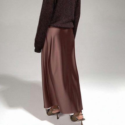 Women's Satin High Waist Maxi Skirt Flared Casual A Line Long Skirt