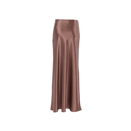 Women's Satin High Waist Maxi Skirt Flared Casual A Line Long Skirt