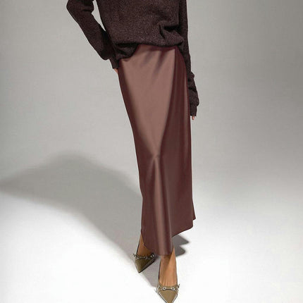 Women's Satin High Waist Maxi Skirt Flared Casual A Line Long Skirt