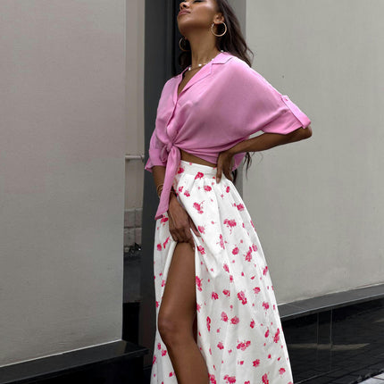 Women's Boho Floral Print Long Skirt High Waist Flowy A Line Slit Maxi Skirt