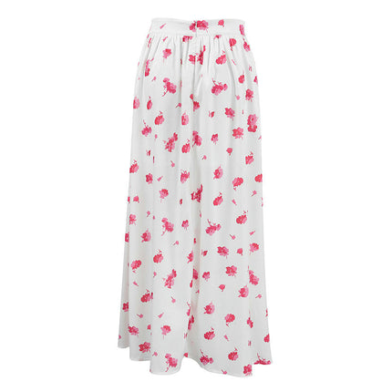 Women's Boho Floral Print Long Skirt High Waist Flowy A Line Slit Maxi Skirt