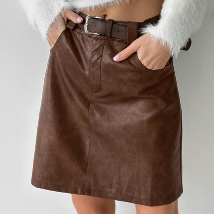 Women Basic High Waisted Short Pencil Skirt Bodycon Faux Leather Mini Skirt