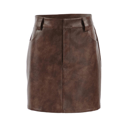 Women Basic High Waisted Short Pencil Skirt Bodycon Faux Leather Mini Skirt
