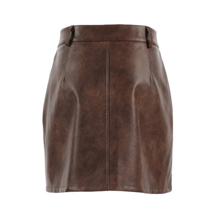 Women Basic High Waisted Short Pencil Skirt Bodycon Faux Leather Mini Skirt