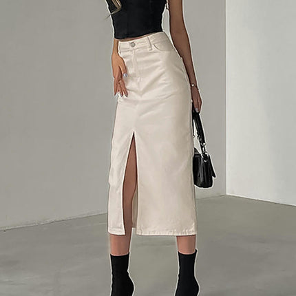 Women's Midi Skirt High Waist Split Casual Pencil Skirt with Pockets
