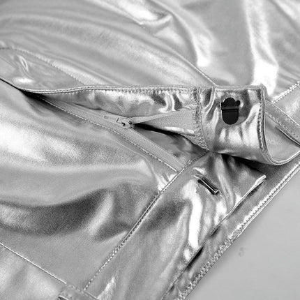 Women Metallic Long Skirt with Slit High Waisted Pencil Bodycon Maxi Skirts