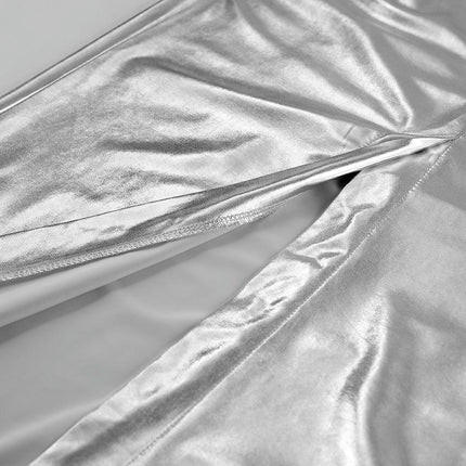 Women Metallic Long Skirt with Slit High Waisted Pencil Bodycon Maxi Skirts