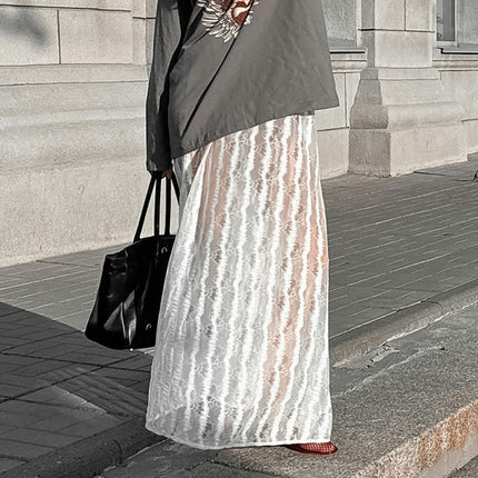 Womens Sheer Lace Maxi Skirt Summer Casual See Through Long Skirts