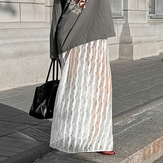Womens Sheer Lace Maxi Skirt Summer Casual See Through Long Skirts