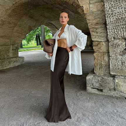 Women's Summer Fall Skirt Elegant High Waist Cocktail Party Wedding Mermaid Satin Maxi Skirts