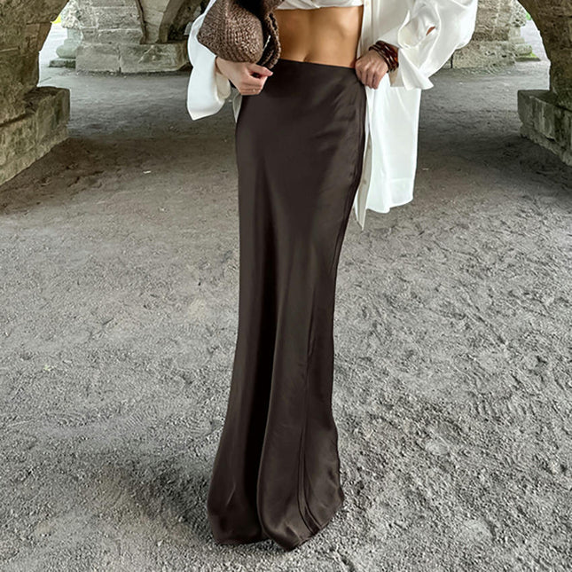 Women's Summer Fall Skirt Elegant High Waist Cocktail Party Wedding Mermaid Satin Maxi Skirts