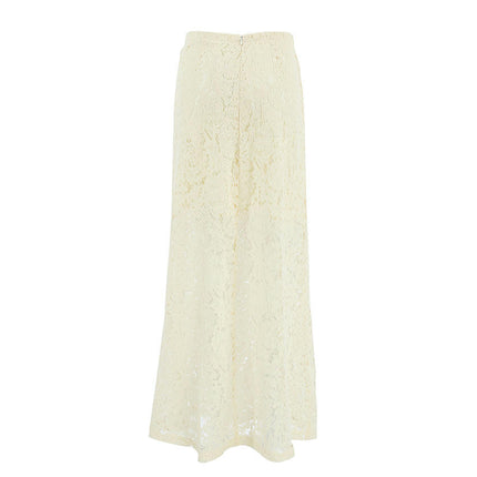 Womens Elegant Floral Lace See-Through Elastic High Waist Maxi Long Skirts