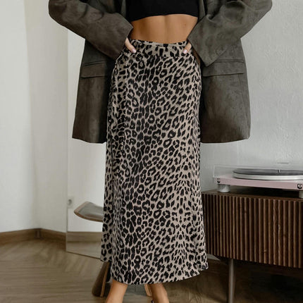 Women Leopard Print Flowy Wrap Long Skirts High Waisted Slit Maxi Skirts