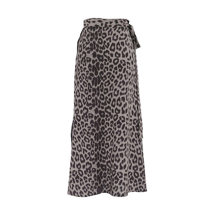Women Leopard Print Flowy Wrap Long Skirts High Waisted Slit Maxi Skirts
