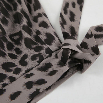 Women Leopard Print Flowy Wrap Long Skirts High Waisted Slit Maxi Skirts