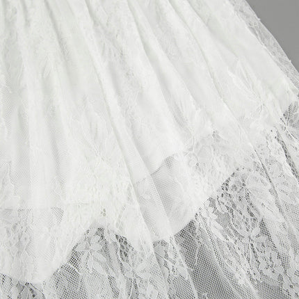 Women Floral Lace See Through Maxi Skirt Sheer Mesh Long Skirt