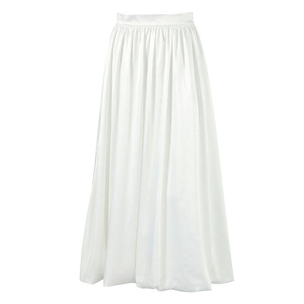 Women Bubble Maxi Skirt Satin High Waist Flowy A Line Ruffle Balloon Skirt