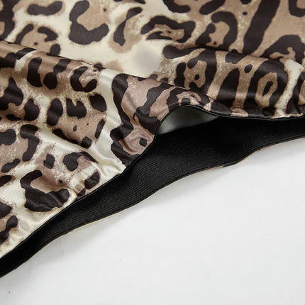 Womens Leopard Print Maxi Skirt Satin High Waist A Line Long Skirts