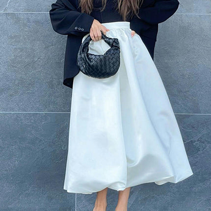 Women's Bubble Skirt High Waist A-Line Ruffle Flowy Balloon Long Skirts