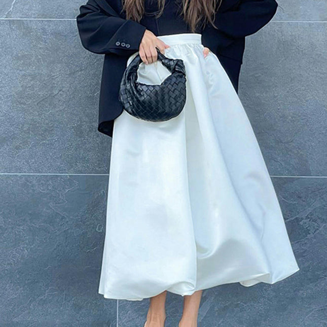Women's Bubble Skirt High Waist A-Line Ruffle Flowy Balloon Long Skirts