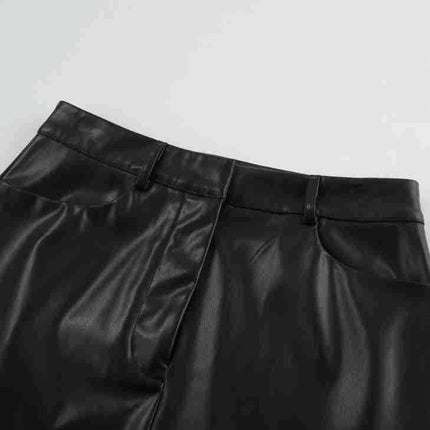 Womens PU Midi Skirt Faux Leather High Waisted Bodycon Slit Pencil Skirts