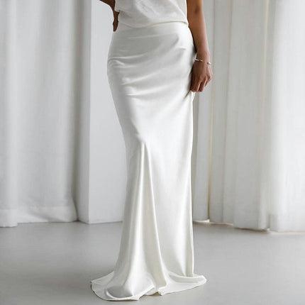 Women's Satin High Waisted A Line Maxi Skirt Elegant Solid Party Long Skirts
