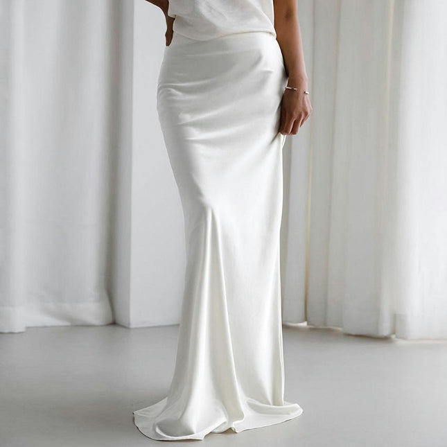 Women's Satin High Waisted A Line Maxi Skirt Elegant Solid Party Long Skirts