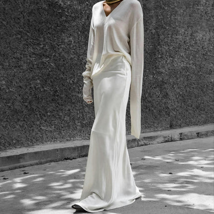 Women's Satin High Waisted A Line Maxi Skirt Elegant Solid Party Long Skirts