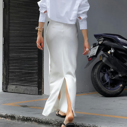 Women's Satin Long Skirt High Waisted Slit Cocktail Party A Line Maxi Skirts