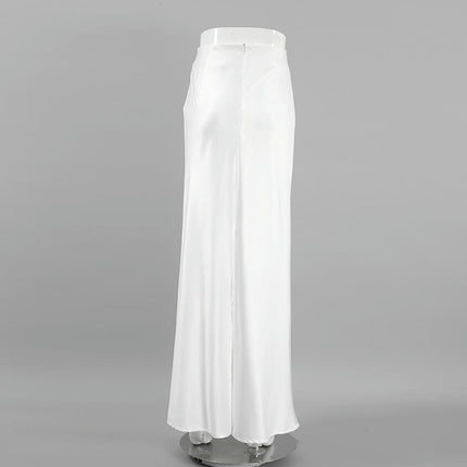Women's Satin Long Skirt High Waisted Slit Cocktail Party A Line Maxi Skirts