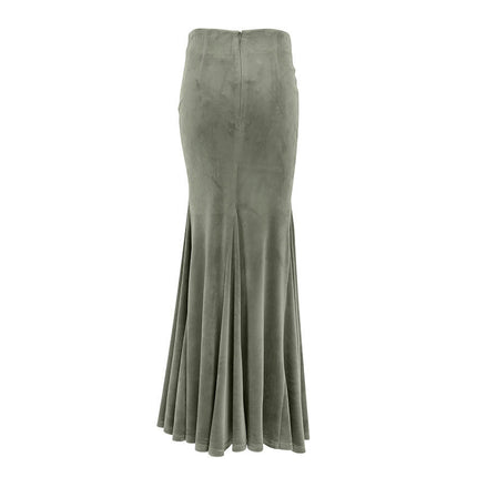 Women's High Waist Bodycon Velvet Fishtail Mermaid Evening Party Maxi Skirt