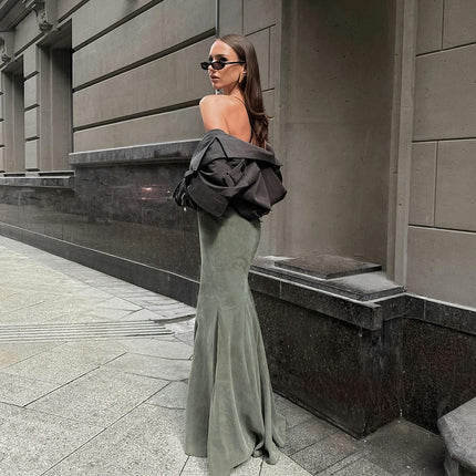 Women's High Waist Bodycon Velvet Fishtail Mermaid Evening Party Maxi Skirt