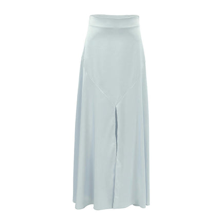 Women's Satin Maxi Skirt Elegant High Waist Slit A Line Flowy Long Skirts