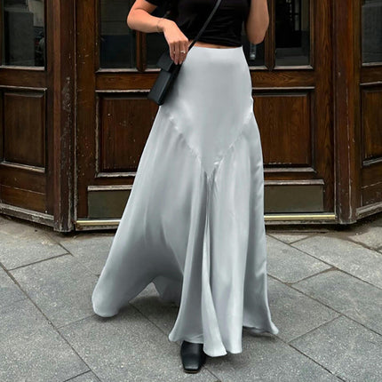 Women's Satin Maxi Skirt Elegant High Waist Slit A Line Flowy Long Skirts